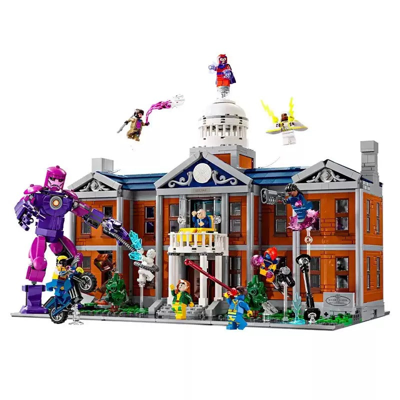 Brick-built X-Mansion model prepared for table display