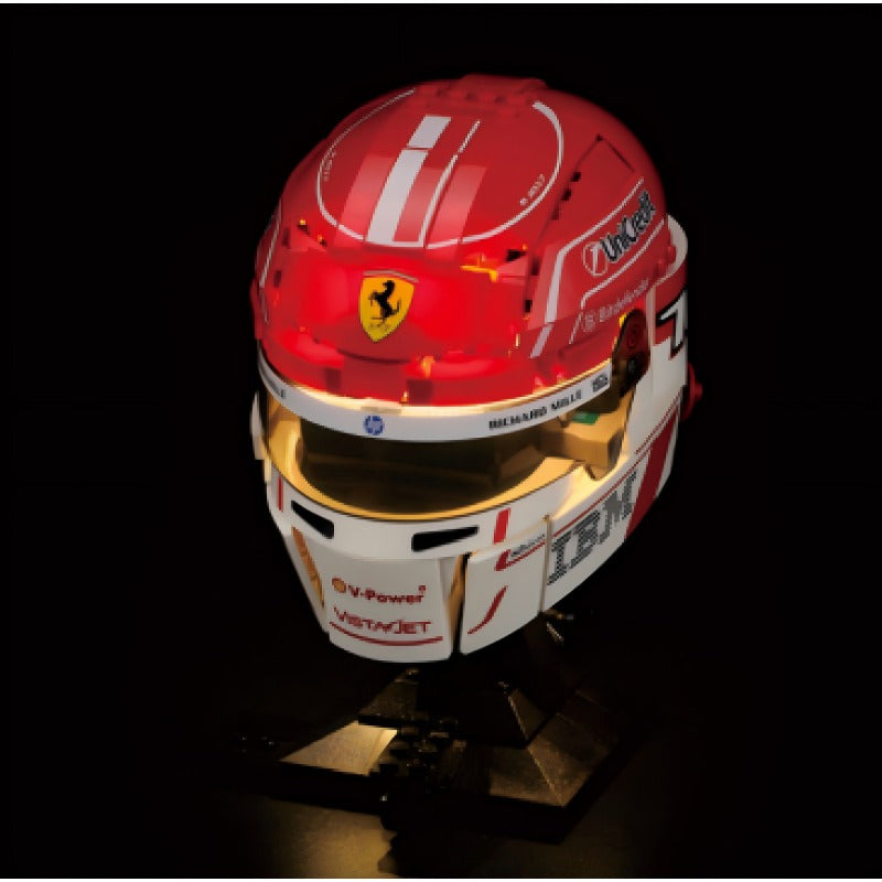 Racing helmet model with optional LED lighting kit lit up