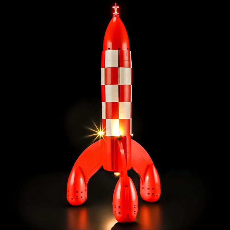Moon rocket model with optional LED lighting kit lit up