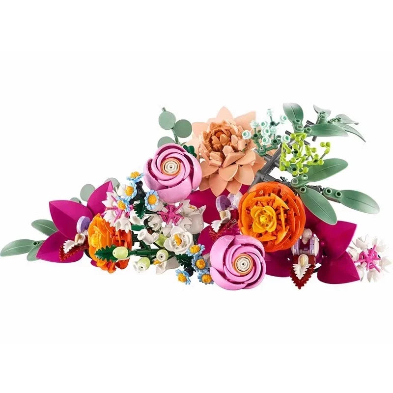 Pink flower bouquet building block set product view
