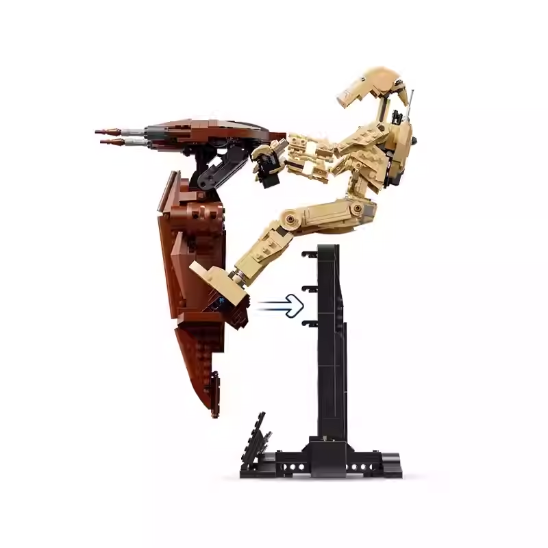 Battle Droid with STAP building block model, build in progress