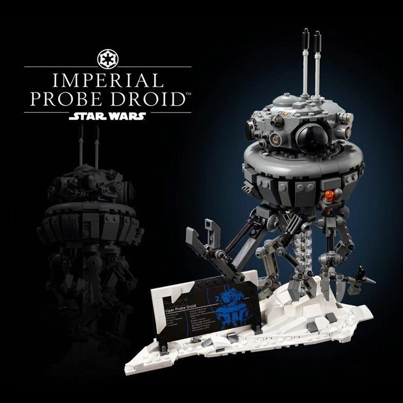 Assembled 692-piece sci-fi probe droid building block model