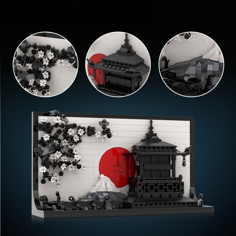 Japanese sakura painting MOC building block set, rear view