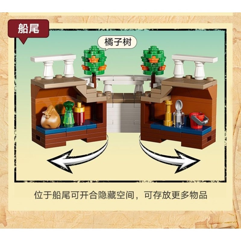 The Going Merry Pirate Ship building block model, top-down view