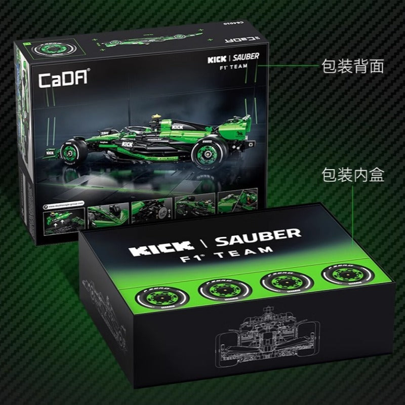 1:8 scale Formula racing car building block model, assembled body close-up