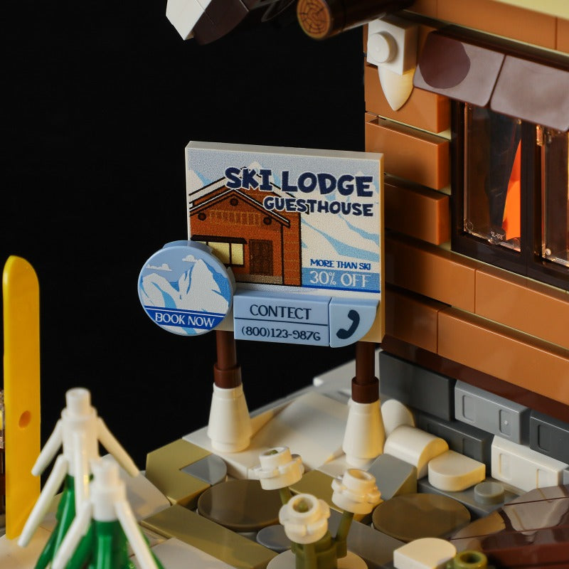 Vintage Ski Hut Building Block House Set with Lights – 2187 PCS – detail view 12