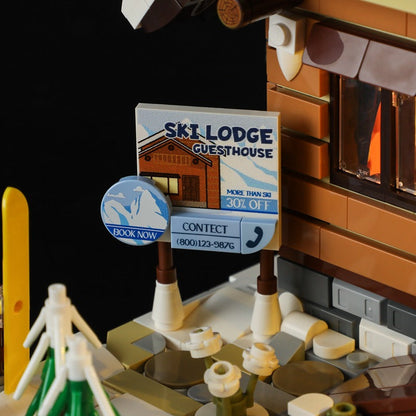Vintage Ski Hut Building Block House Set with Lights – 2187 PCS – detail view 12