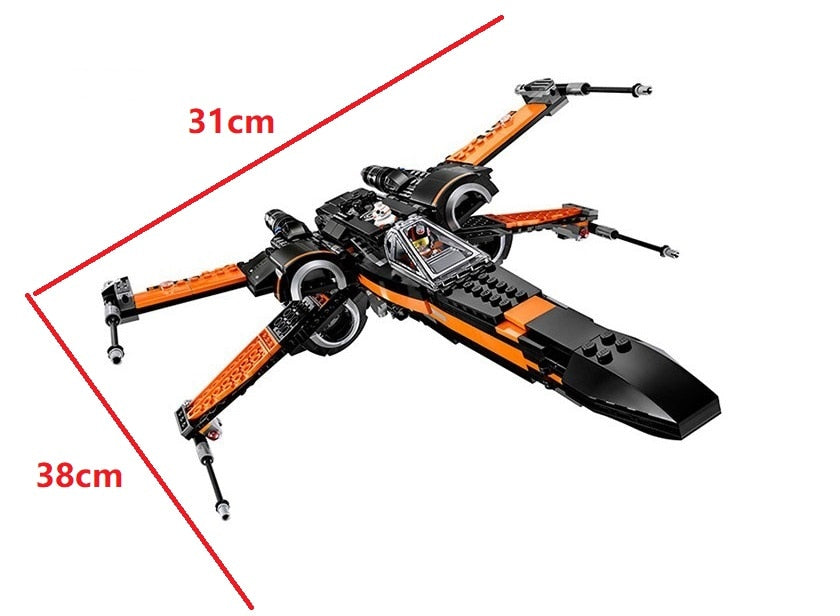 X-Wing fighter building block model assembled display view