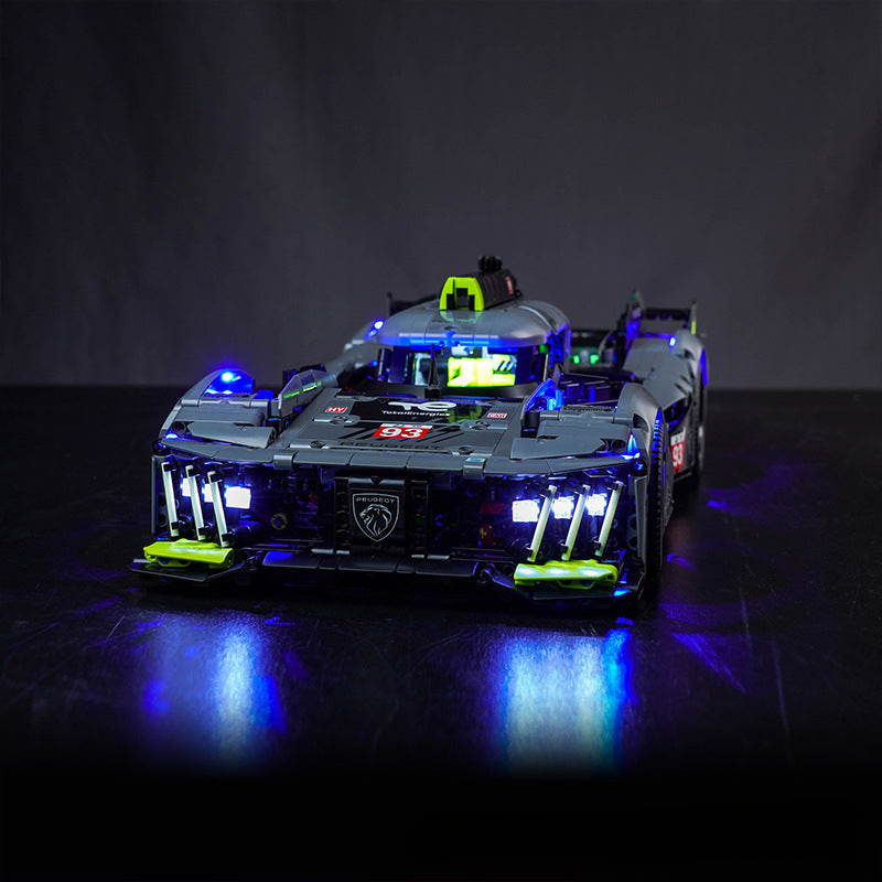 Side view of the completed Le Mans hypercar brick model
