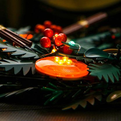 Close-up detail of the wreath decorations in ABS bricks