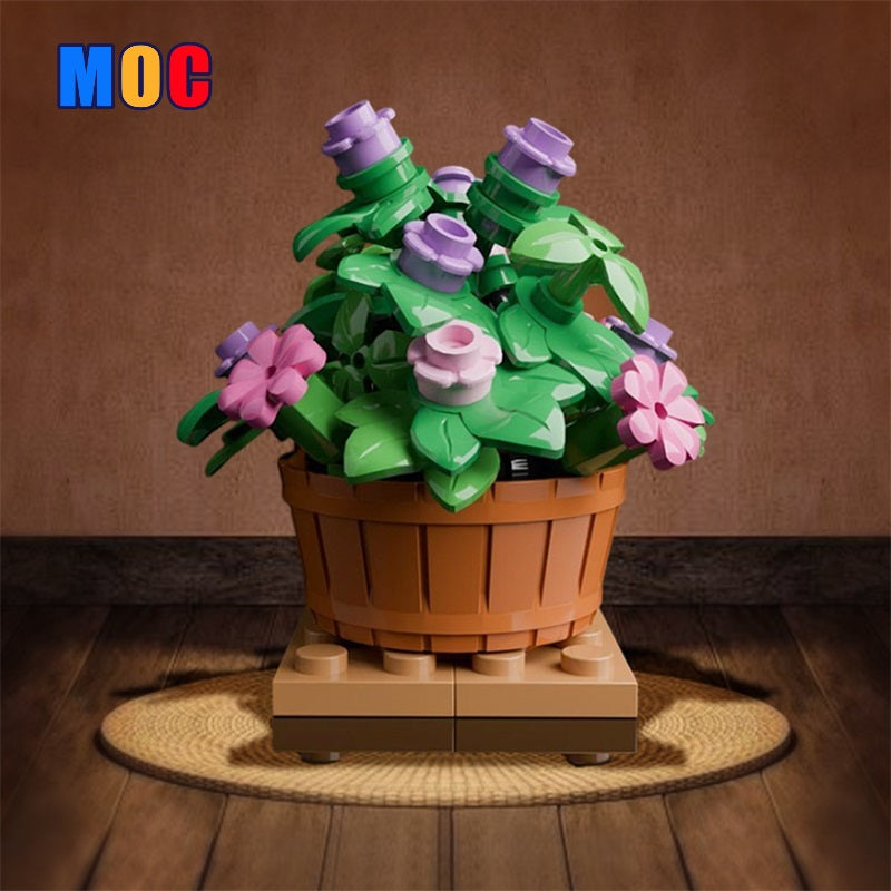 Flowerpot MOC building block set, fully assembled
