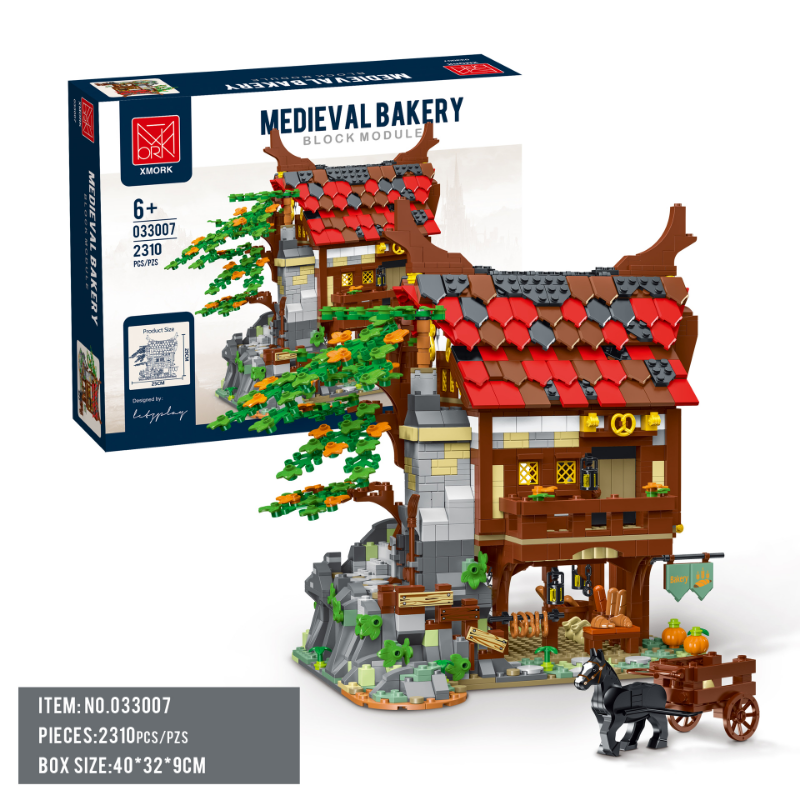 medieval bakery building block set display setting view