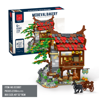 medieval bakery building block set display setting view
