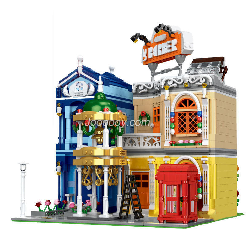 barber shop building block set completed build display