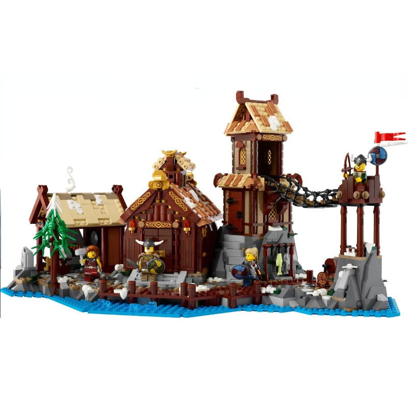 Assembled Viking village building block set, 2103 pieces
