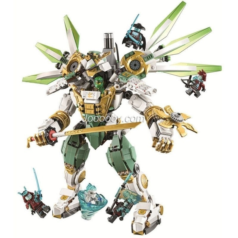Ninja-themed robotic mech building block model, front view