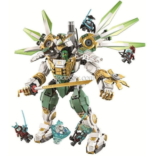 Ninja-themed robotic mech building block model, front view