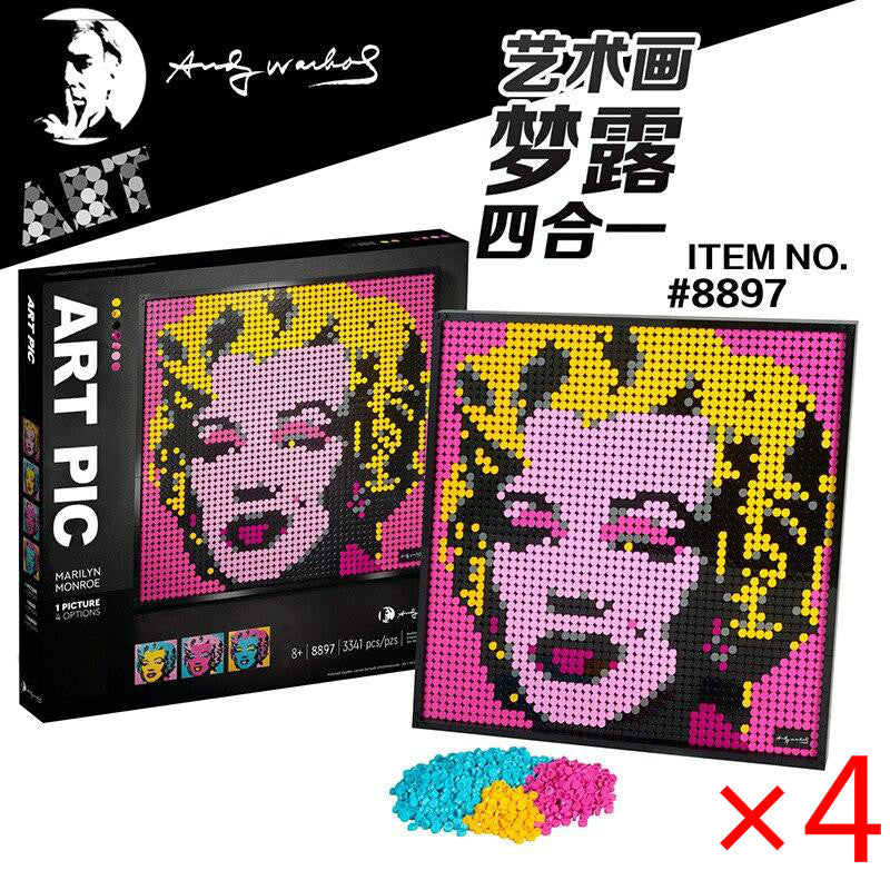 Four-panel mosaic portrait set of Marilyn Monroe in pop art style