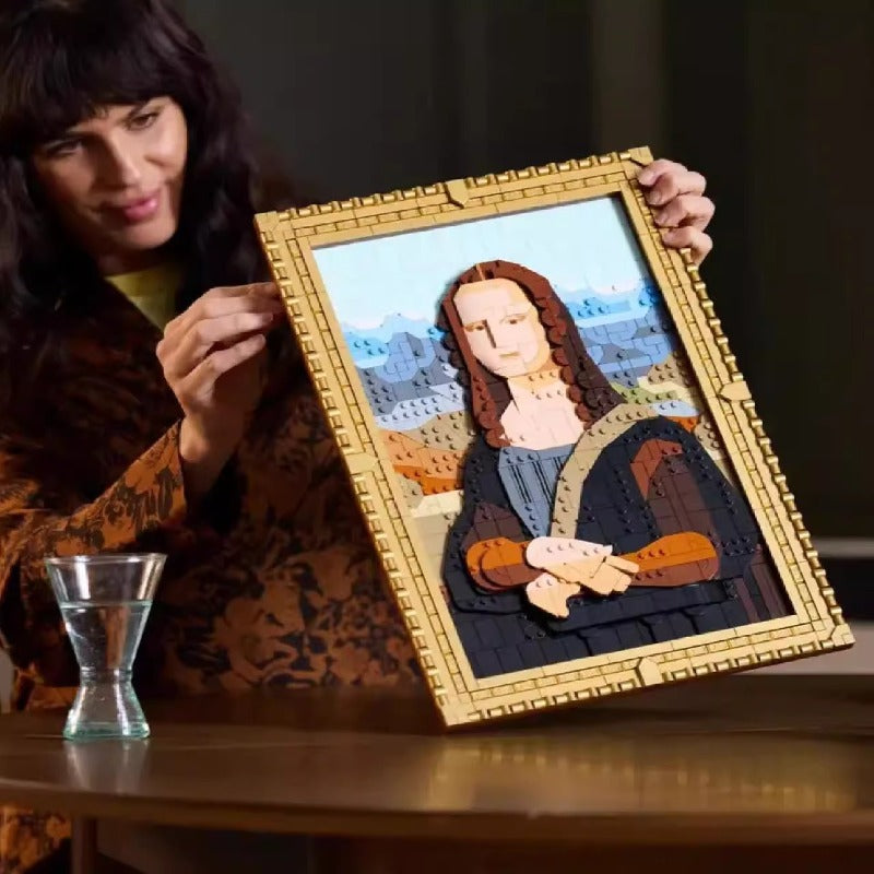 Additional angle of the built Mona Lisa brick artwork
