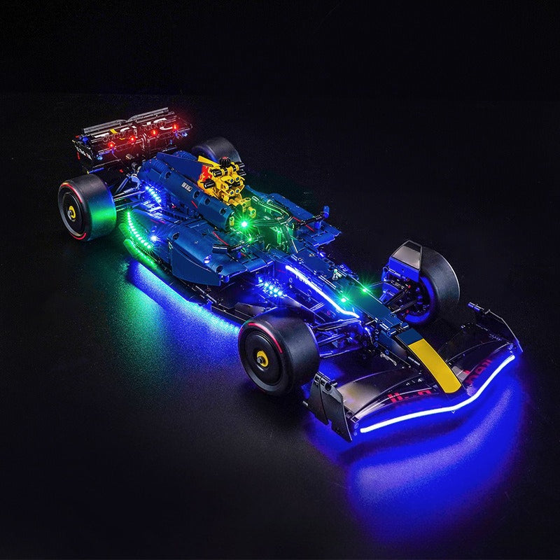 Formula racing car block model with LED light kit accessory
