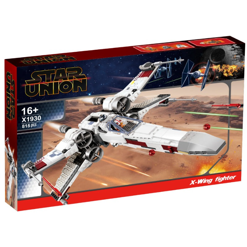 Assembled starfighter jet building block model