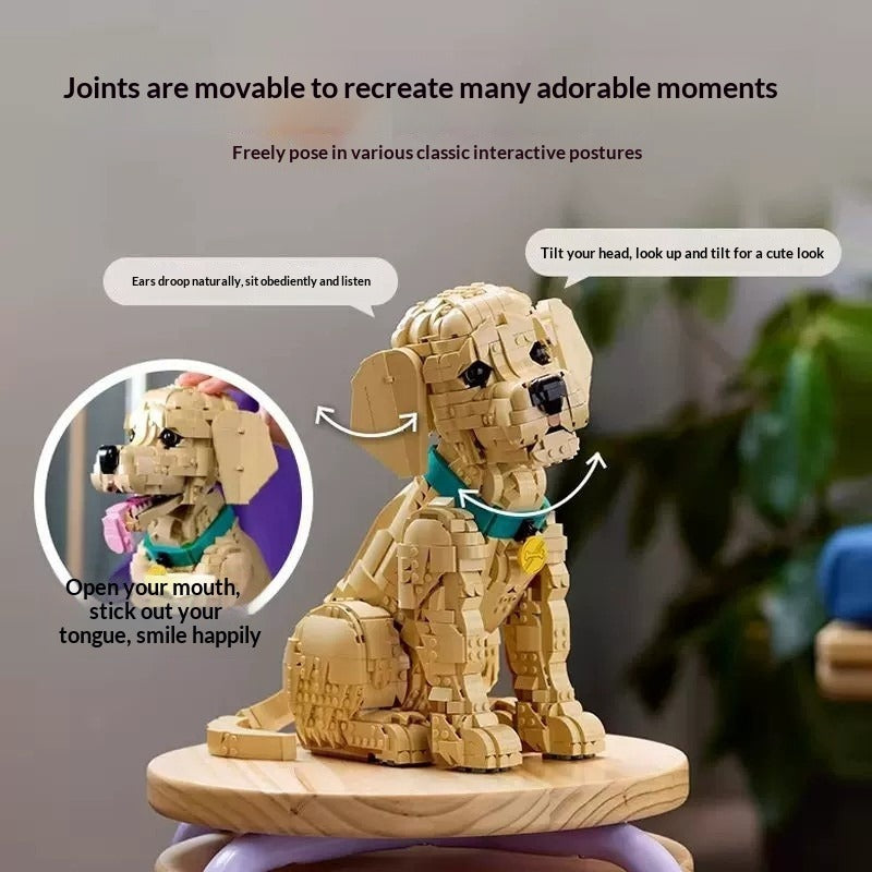 Close-up of Golden Retriever building blocks