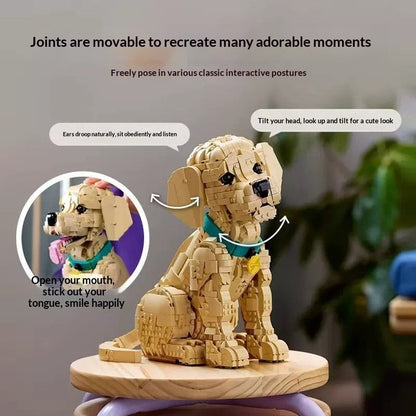 Close-up of Golden Retriever building blocks