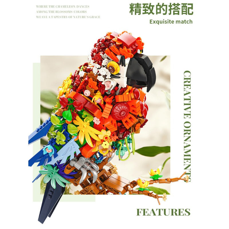 Brick-built flower parrot, 1100-piece version