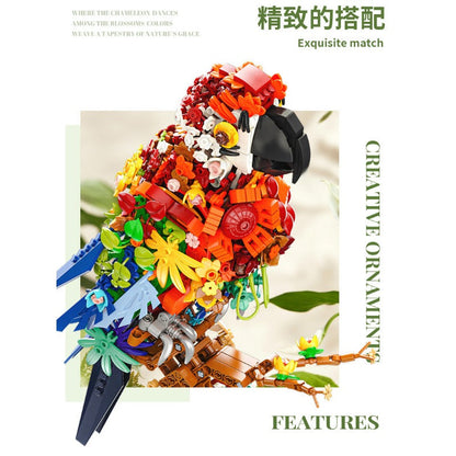 Brick-built flower parrot, 1100-piece version