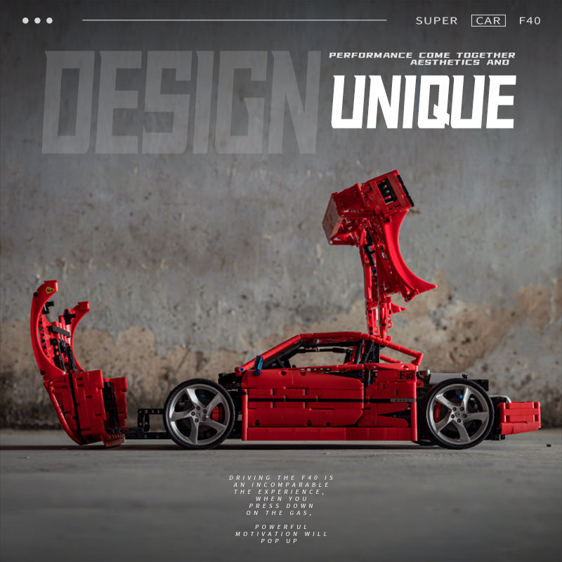Italian classic supercar building block model, cockpit and interior detail