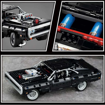 Classic American muscle car building block model presented as a fully built display model