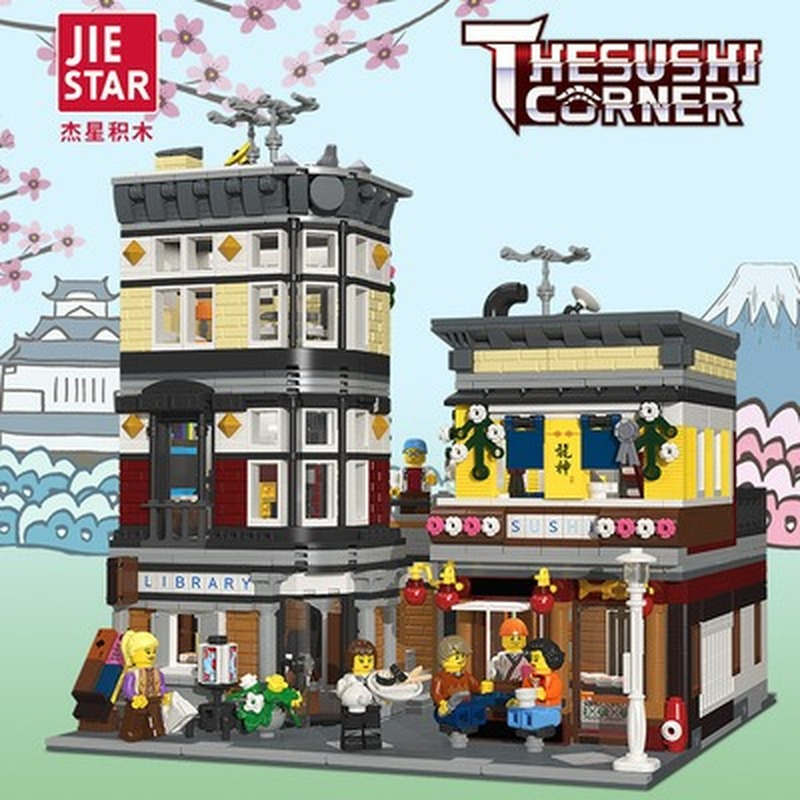 sushi restaurant building block set completed build display