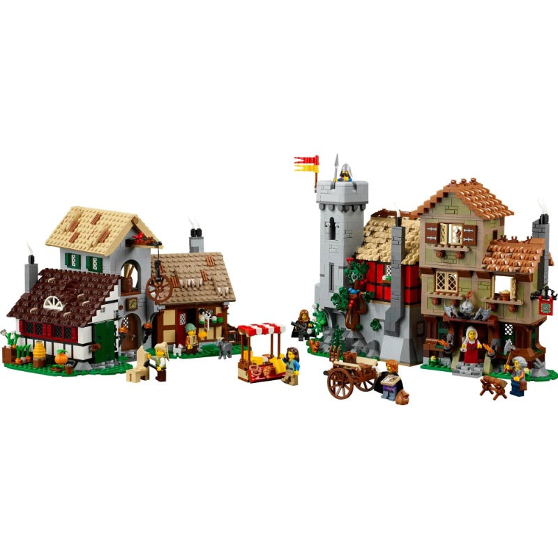Medieval building block set market stalls detail