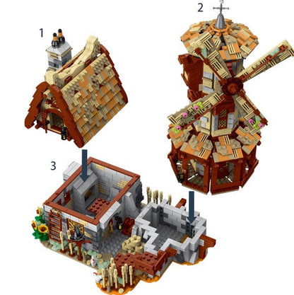 medieval windmill building block set assembled model close-up