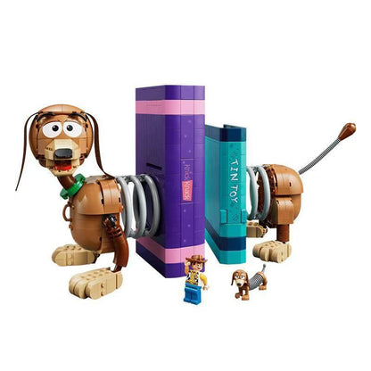 Dog bookend set holding a row of books