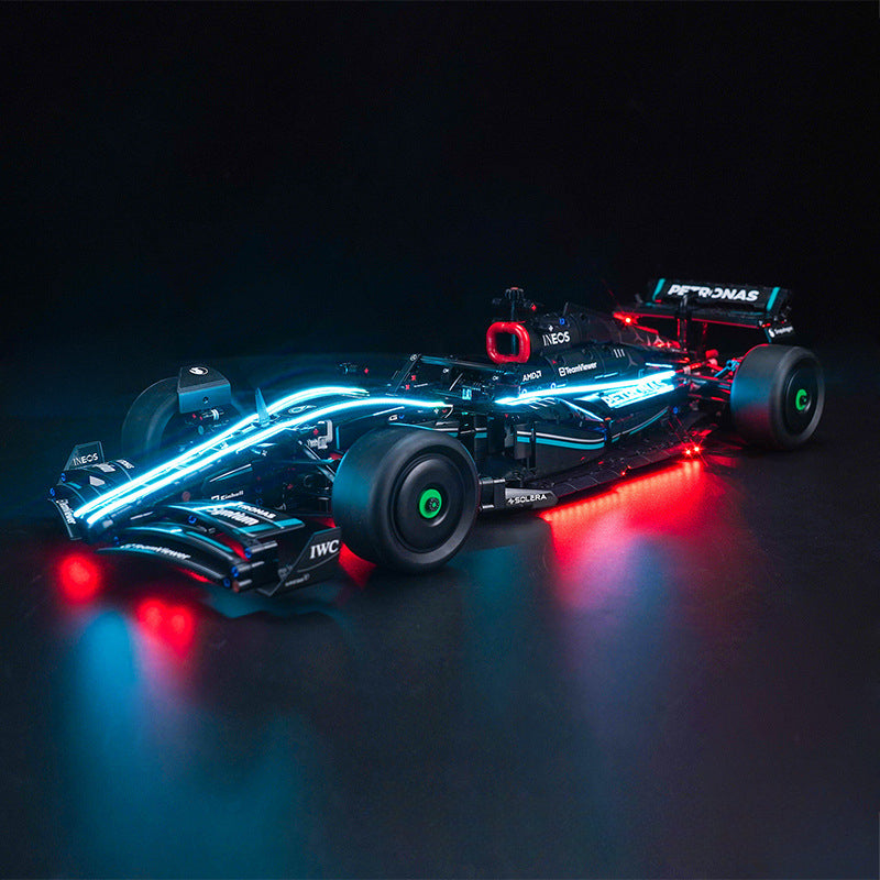 Race car building block set with LED lighting kit