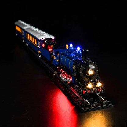 Close view of the Orient Express train brick build