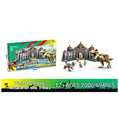 Additional view of the T. rex and raptor attack brick scene