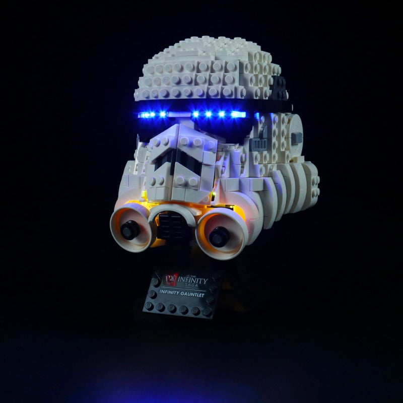Helmet display model photographed on a plain background