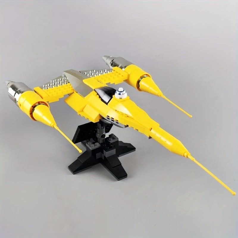 Chrome-finish racing starfighter building block model