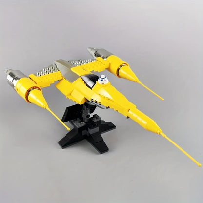 Chrome-finish racing starfighter building block model