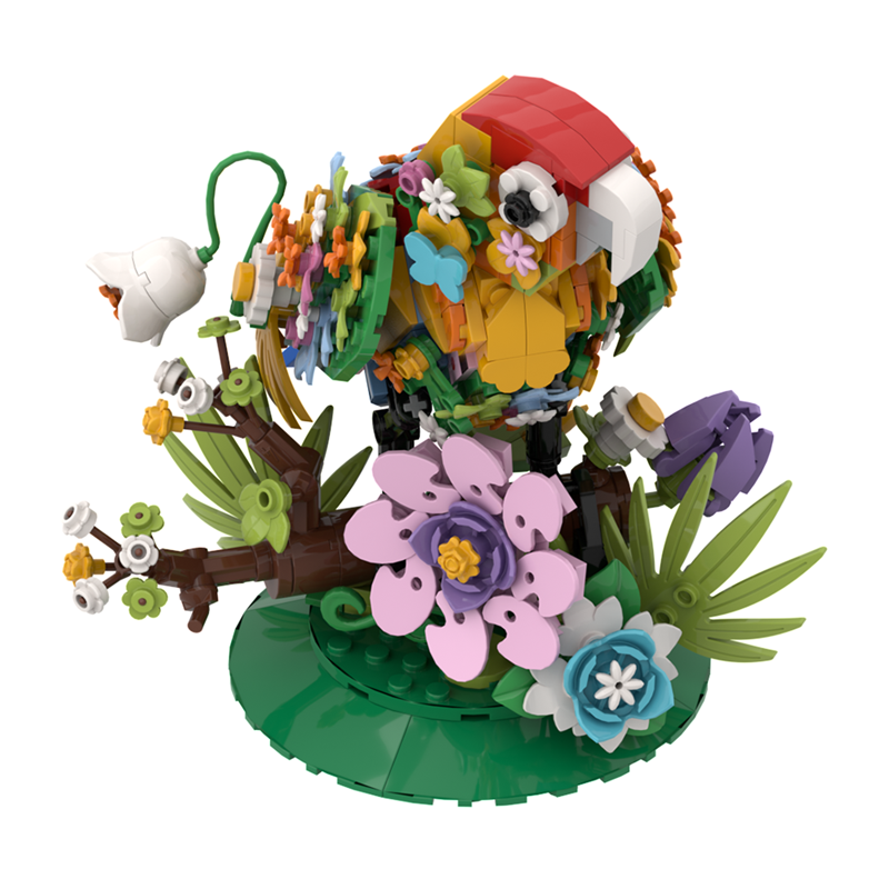 Side view of the flower and bird build