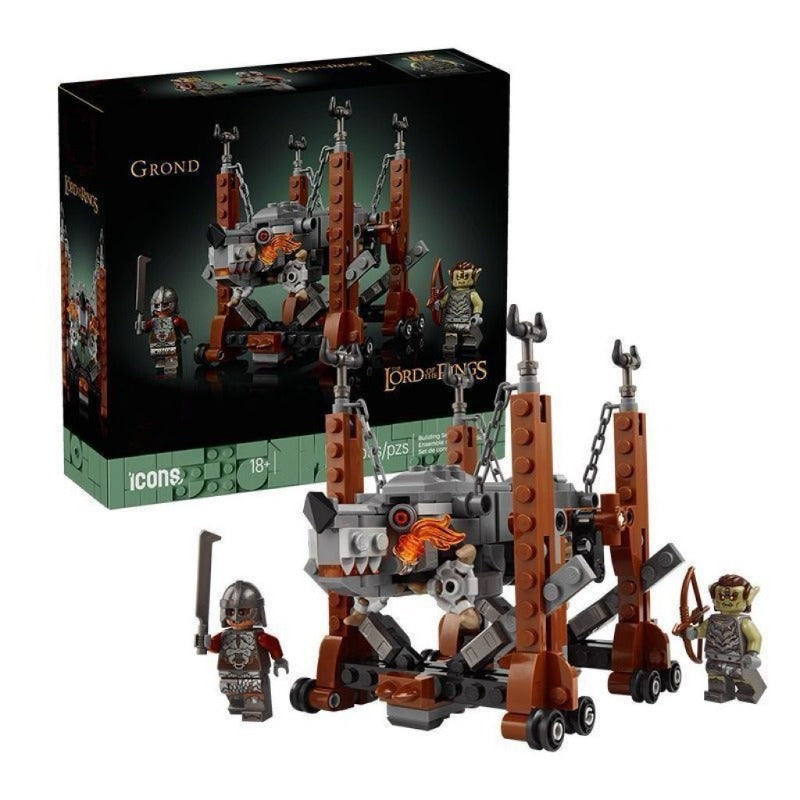 Fantasy siege ram building block model, front view