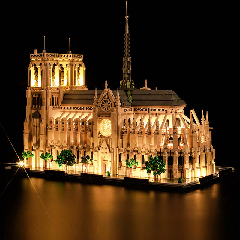 Lit view of the assembled cathedral display