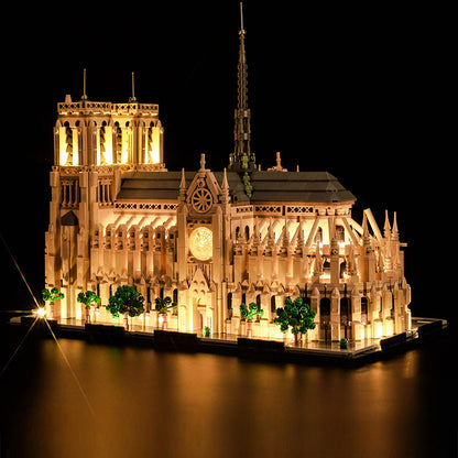 Lit view of the assembled cathedral display