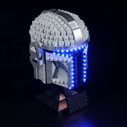 Angled view of the completed brick helmet