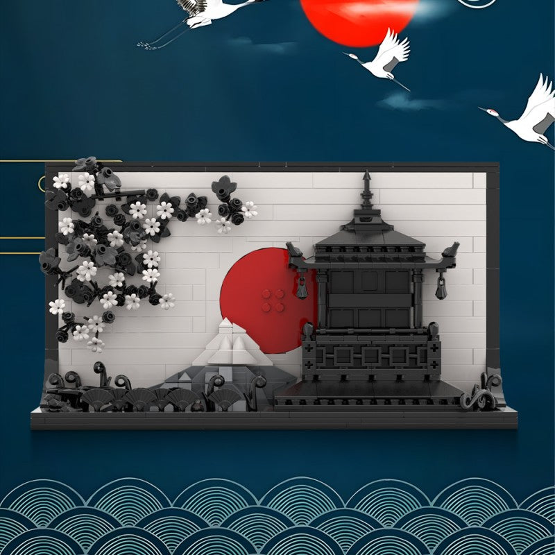 Japanese sakura painting MOC building block set, close-up detail