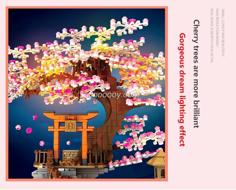 Cherry Blossom Mountain Building Set full assembled model on display