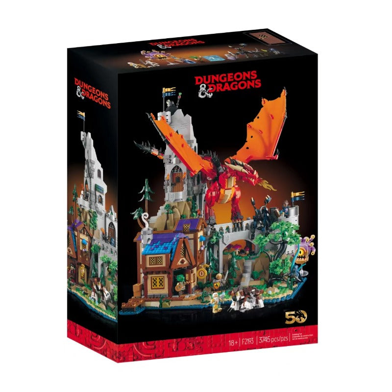 Red dragon building block set with LED lighting installed