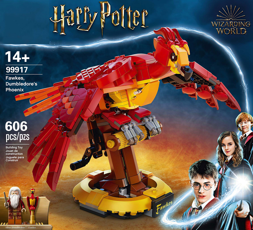 Assembled phoenix building block model with outstretched wings